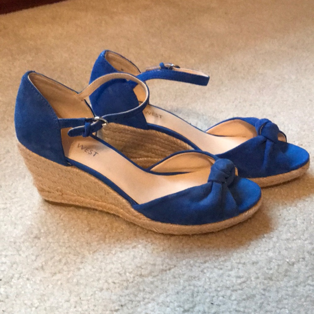 Blue suede wedges